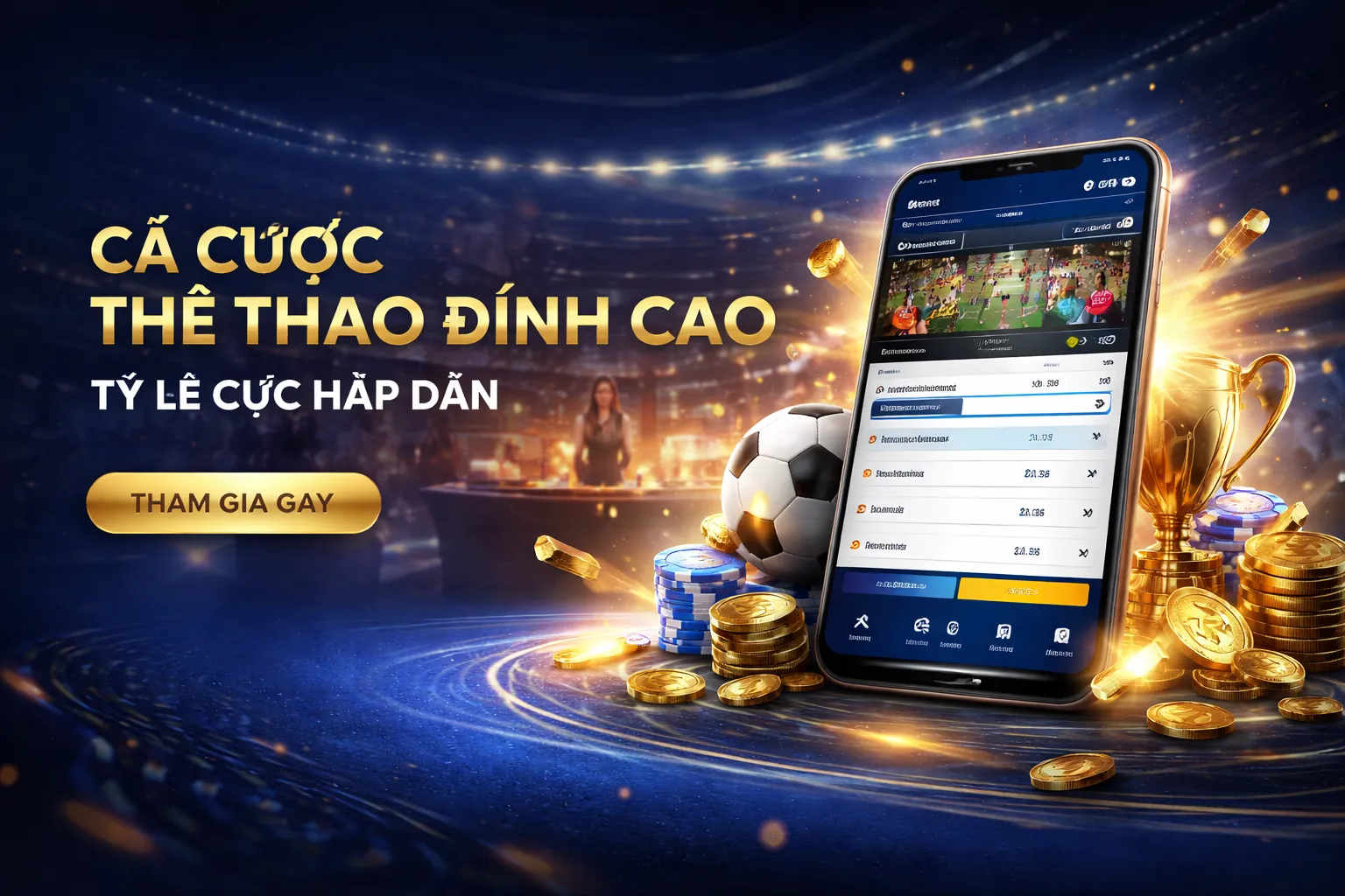 Hình ảnh sân vận động bóng đá với giao diện cá cược thể thao 2king88